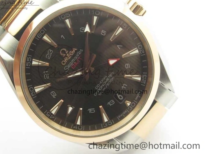 0511 Aqua Terra 150M GMT SS RG VSF 1:1 Best Edition Brown Textured Dial on SS RG Bracelet A8605 Super Clone Original 8058